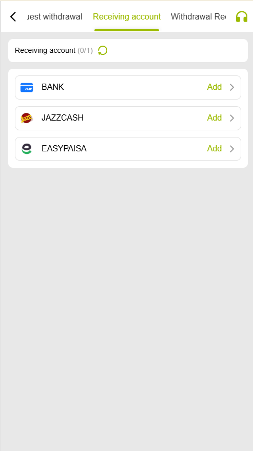 VH777 receiving account options for Bank JazzCash and Easypaisa